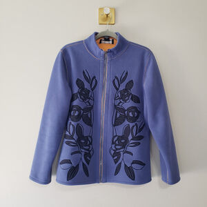Susan Graver Style Fleece Jacket Women Small Embroidered Fleece Full Zip Floral